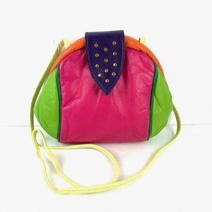 Reem Vintage Handbag Leather Studded Colorful Neon